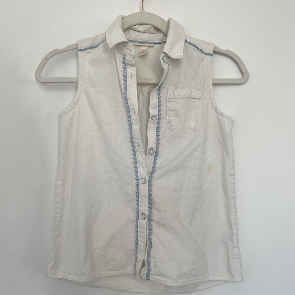 Girls White Collard Shirt With Pretty Light Blue Detail Around The Buttons